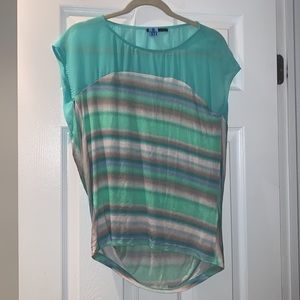 Velvet by Graham & Spencer seafoam green ombre sheer back blouse shirt XS